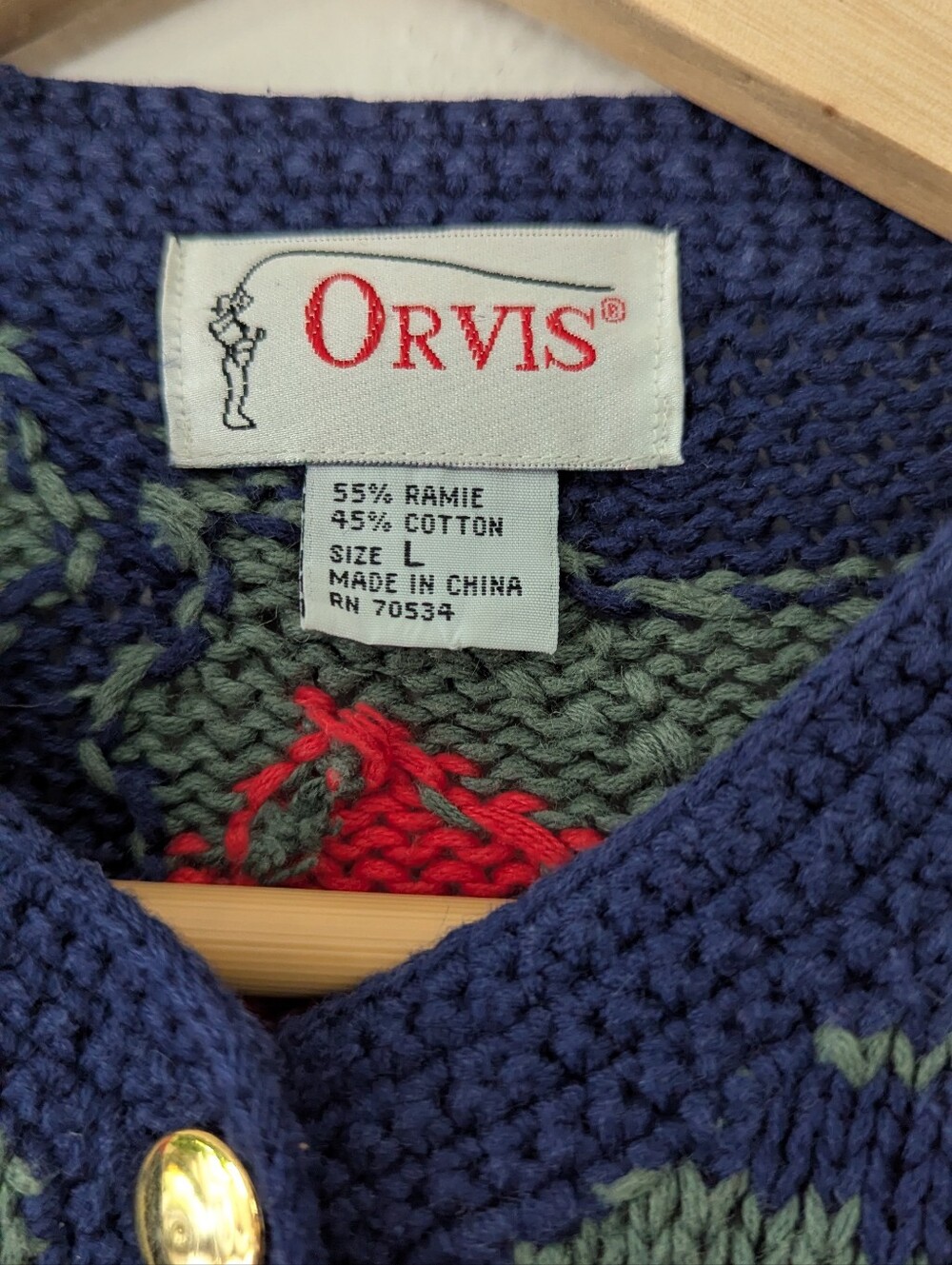 Orvis Women's Navy Cardigan Sweater with Red Cardinal Motif - Picture 5 of 7